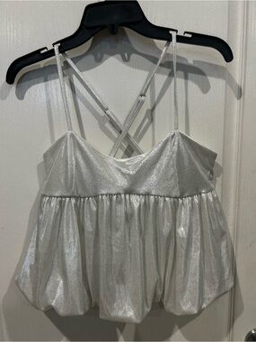 SHEIN Shimmery Silver Spaghetti-Strap Babydoll Cami, medium, NWOT